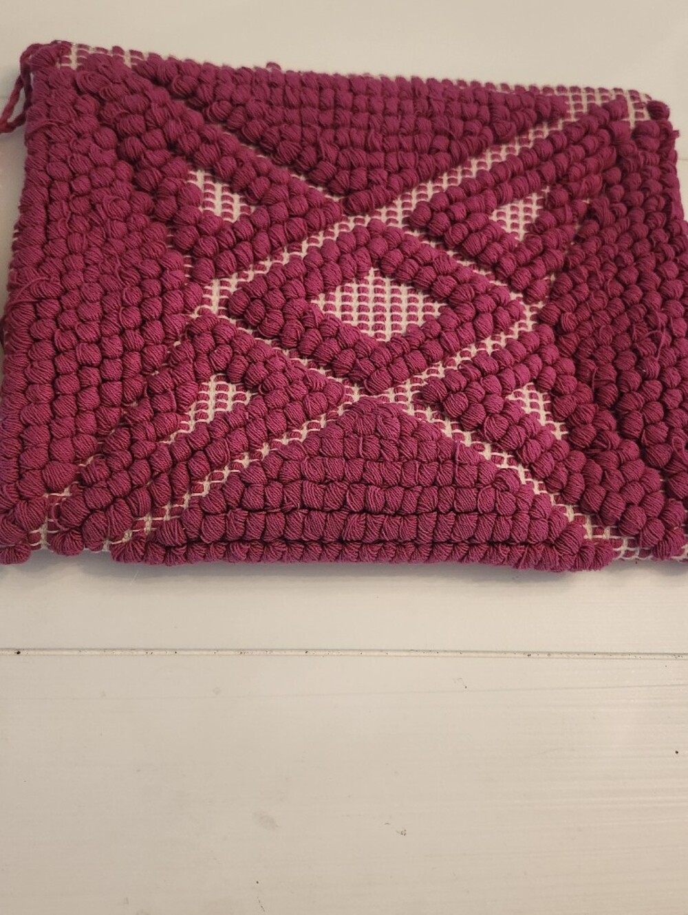Handwoven Magenta Macramé Clutch with Geometric Detail